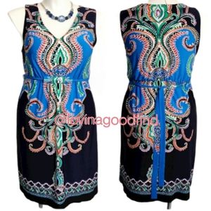 Valerie Bertinelli Sleeveless V-Neck Printed Dress EUC sz 14